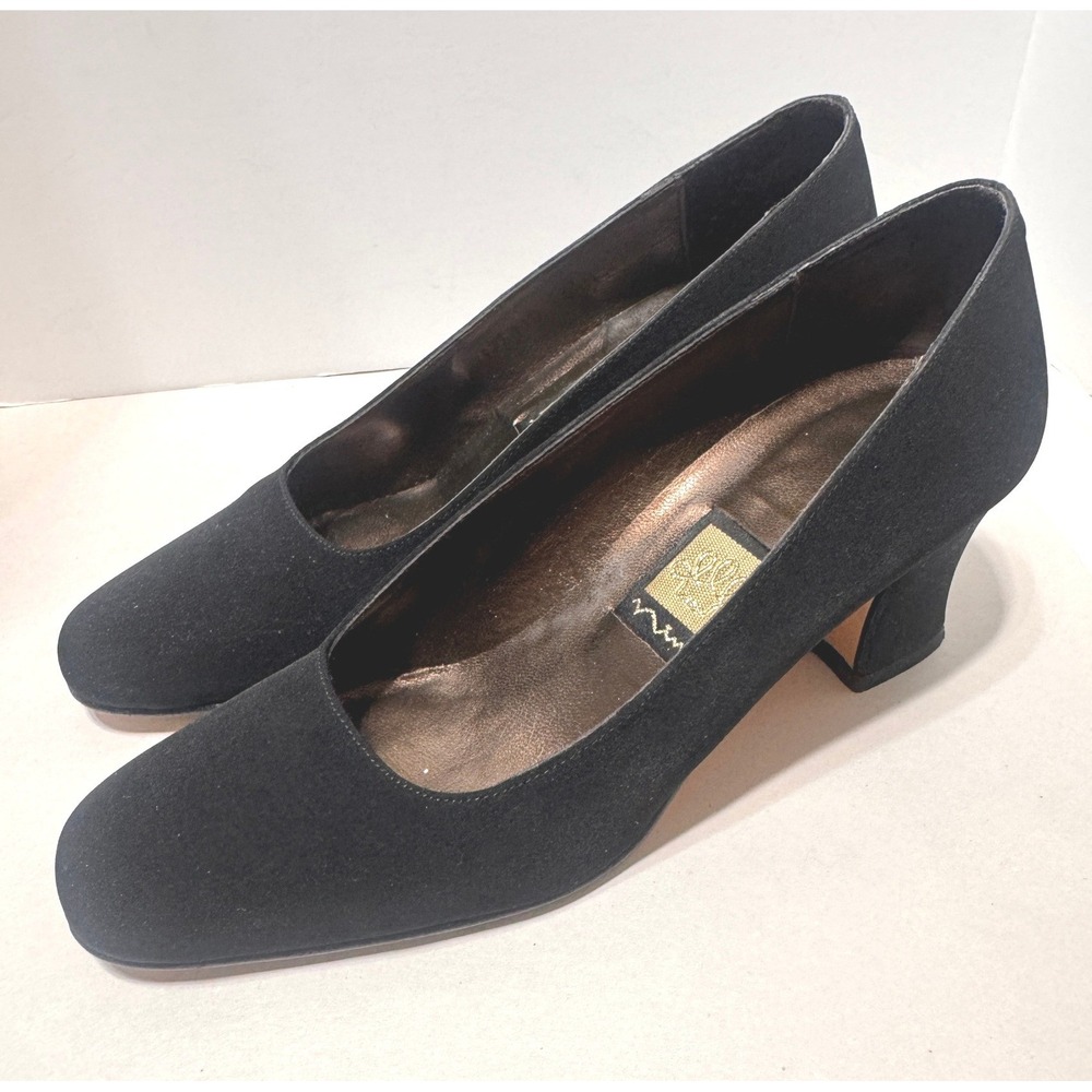 Vintage Nina Fresco Black French Peau Pumps Block Heel Size 4M Made in Spain